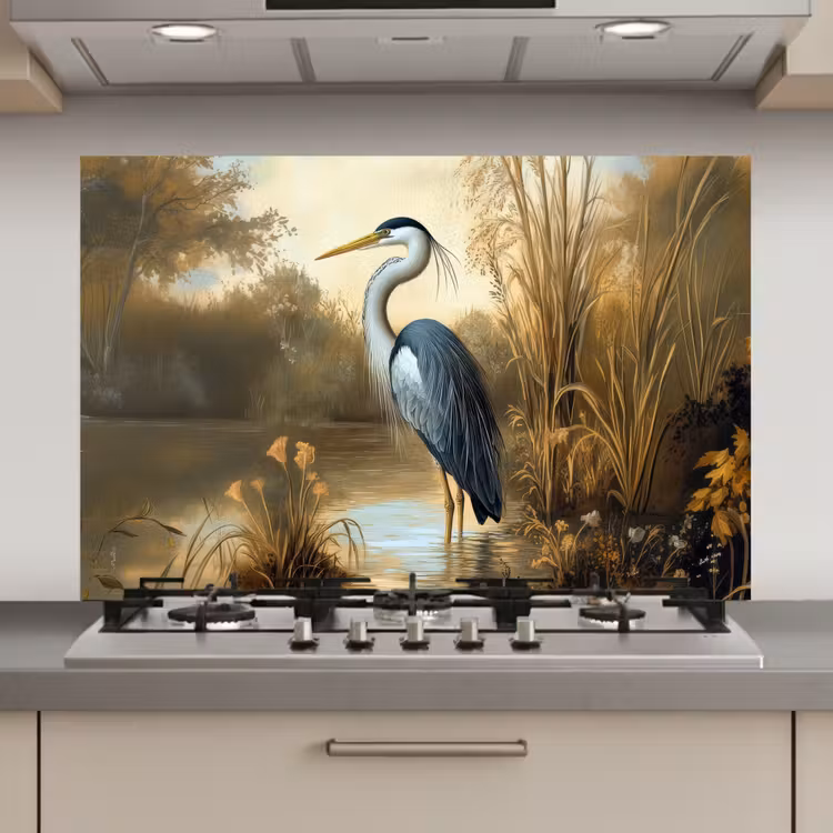 Spatscherm keuken - Reiger - Water - Planten — 1