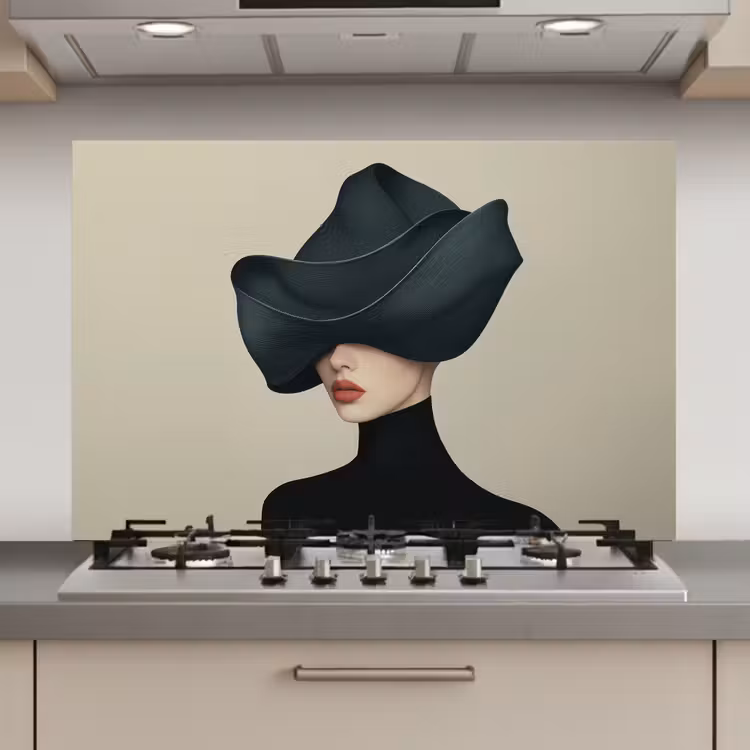 Spatscherm keuken - Vrouw - Groen - Hoed — 1