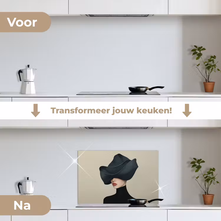 Spatscherm keuken - Vrouw - Groen - Hoed — 3
