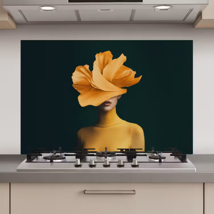 Spatscherm keuken - Vrouw - Hoed - Geel — 1