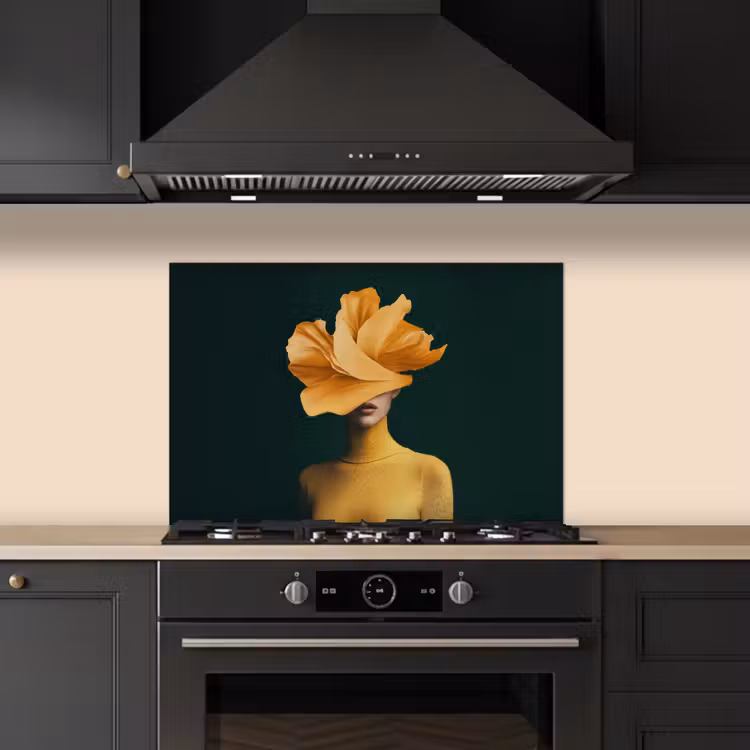 Spatscherm keuken - Vrouw - Hoed - Geel — 2