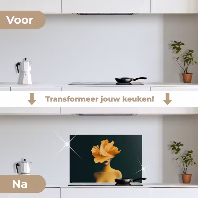 Spatscherm keuken - Vrouw - Hoed - Geel — 3