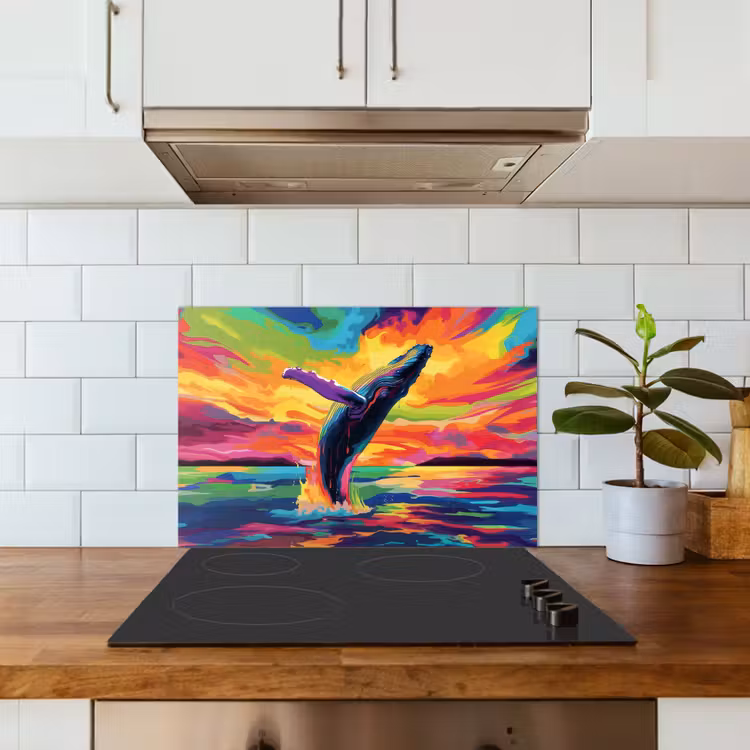 Spatscherm keuken - Zonsondergang - Walvis - Geschilderd - Kleurrijk — 6