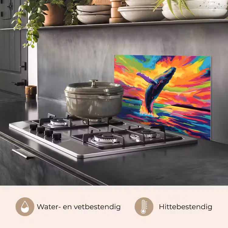 Spatscherm keuken - Zonsondergang - Walvis - Geschilderd - Kleurrijk — 7
