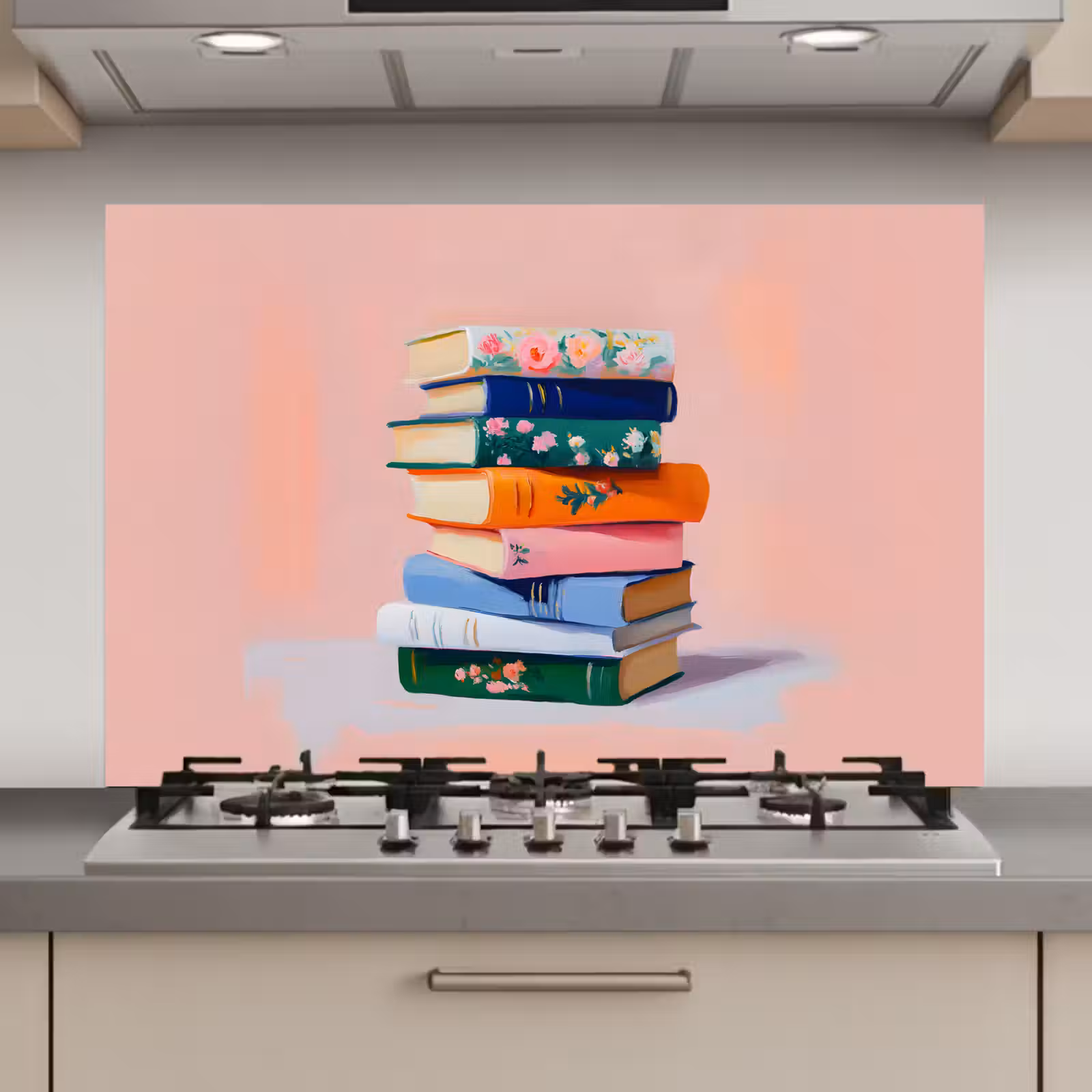 Spatscherm keuken - Boeken - Stapel - Kleurrijk — 1