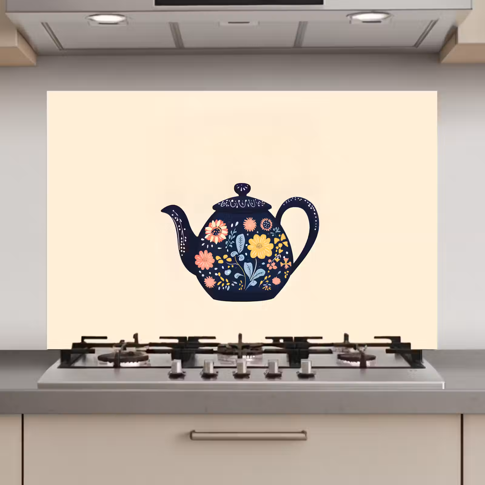 Spatscherm keuken - Theepot - Kleurrijk - Bloemen — 1