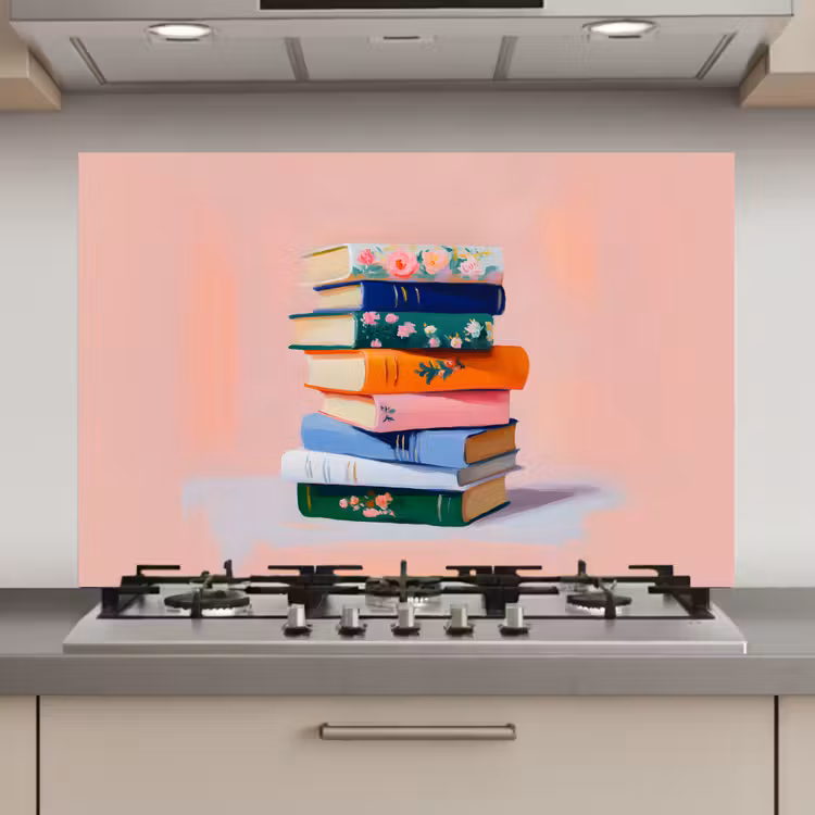 Spatscherm keuken - Boeken - Stapel - Kleurrijk — 1