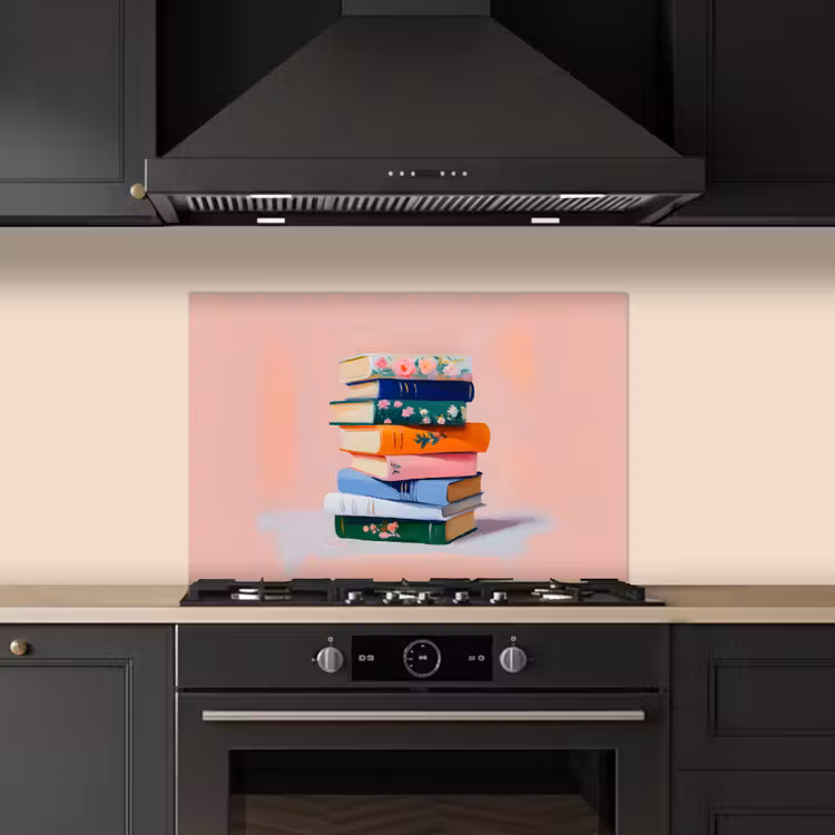 Spatscherm keuken - Boeken - Stapel - Kleurrijk — 2