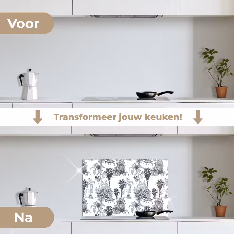 Spatscherm keuken - Jungle - Dieren - Grijs — 2