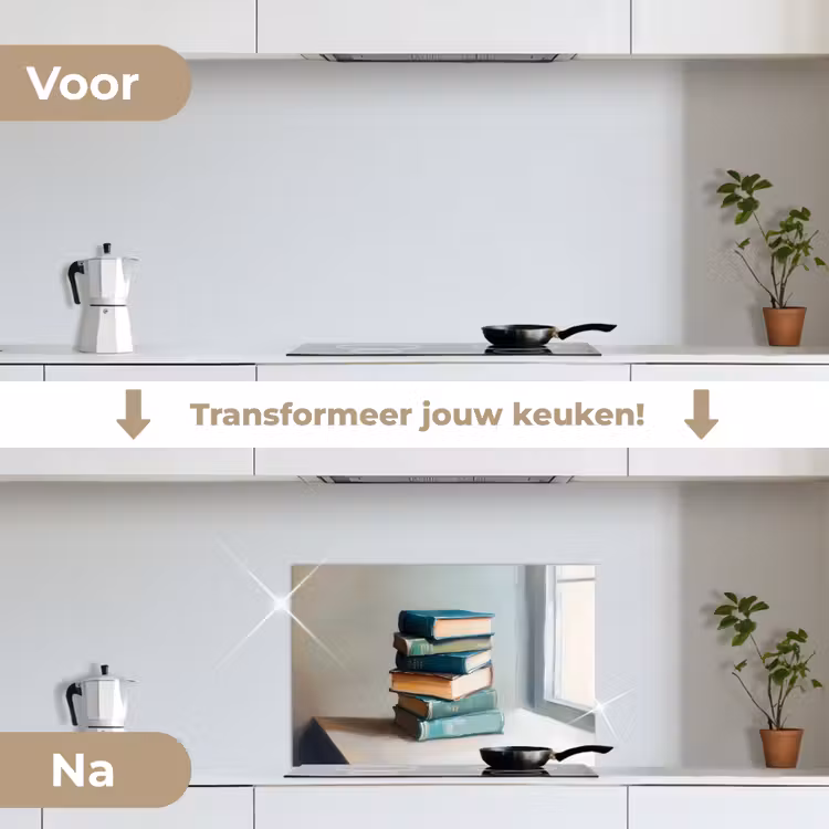 Spatscherm keuken - Stapel - Boeken - Groen - Daglicht — 3