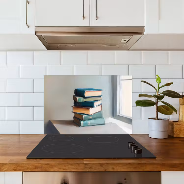 Spatscherm keuken - Stapel - Boeken - Groen - Daglicht — 6