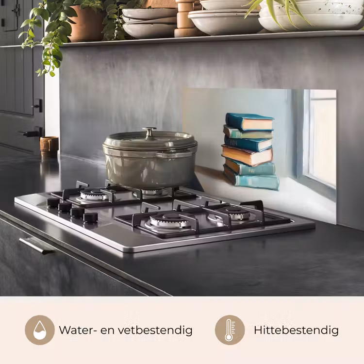 Spatscherm keuken - Stapel - Boeken - Groen - Daglicht — 7