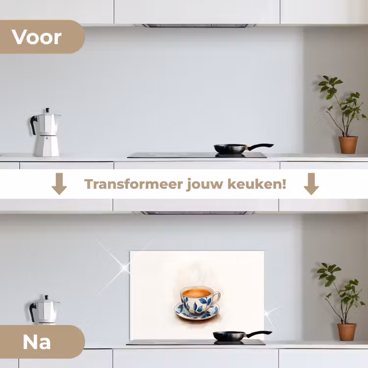 Spatscherm keuken - Theekop - Bladeren - Blauw — 3