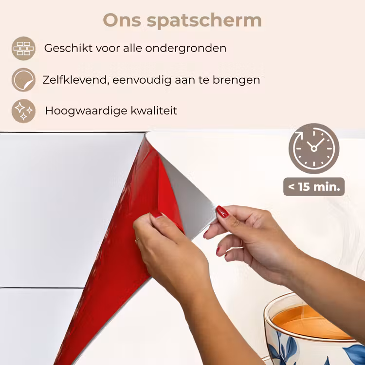 Spatscherm keuken - Theekop - Bladeren - Blauw — 4