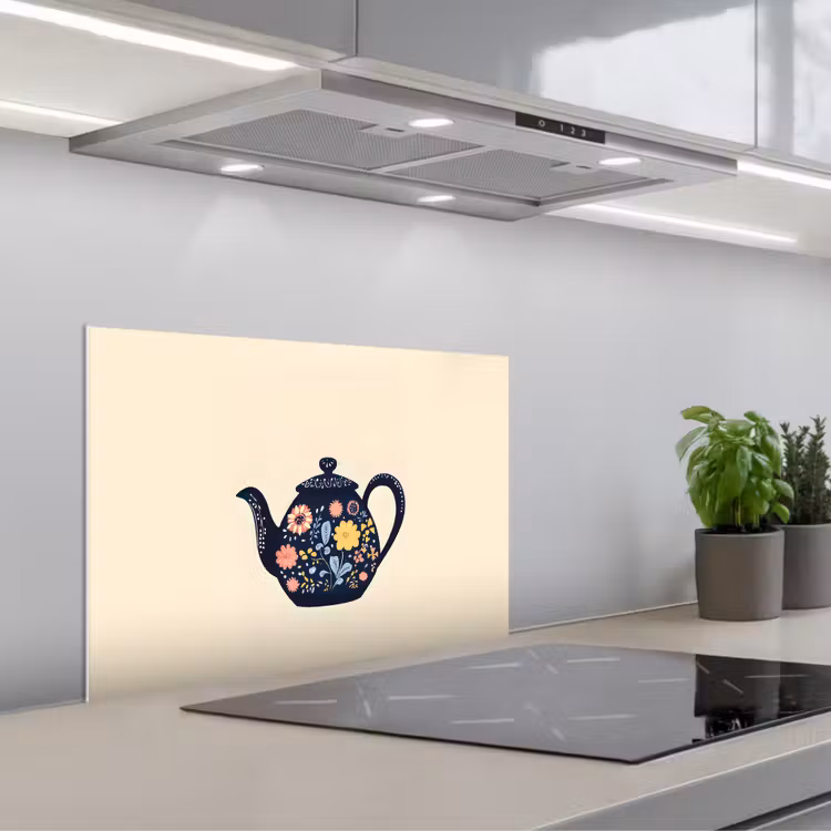 Spatscherm keuken - Theepot - Kleurrijk - Bloemen — 5