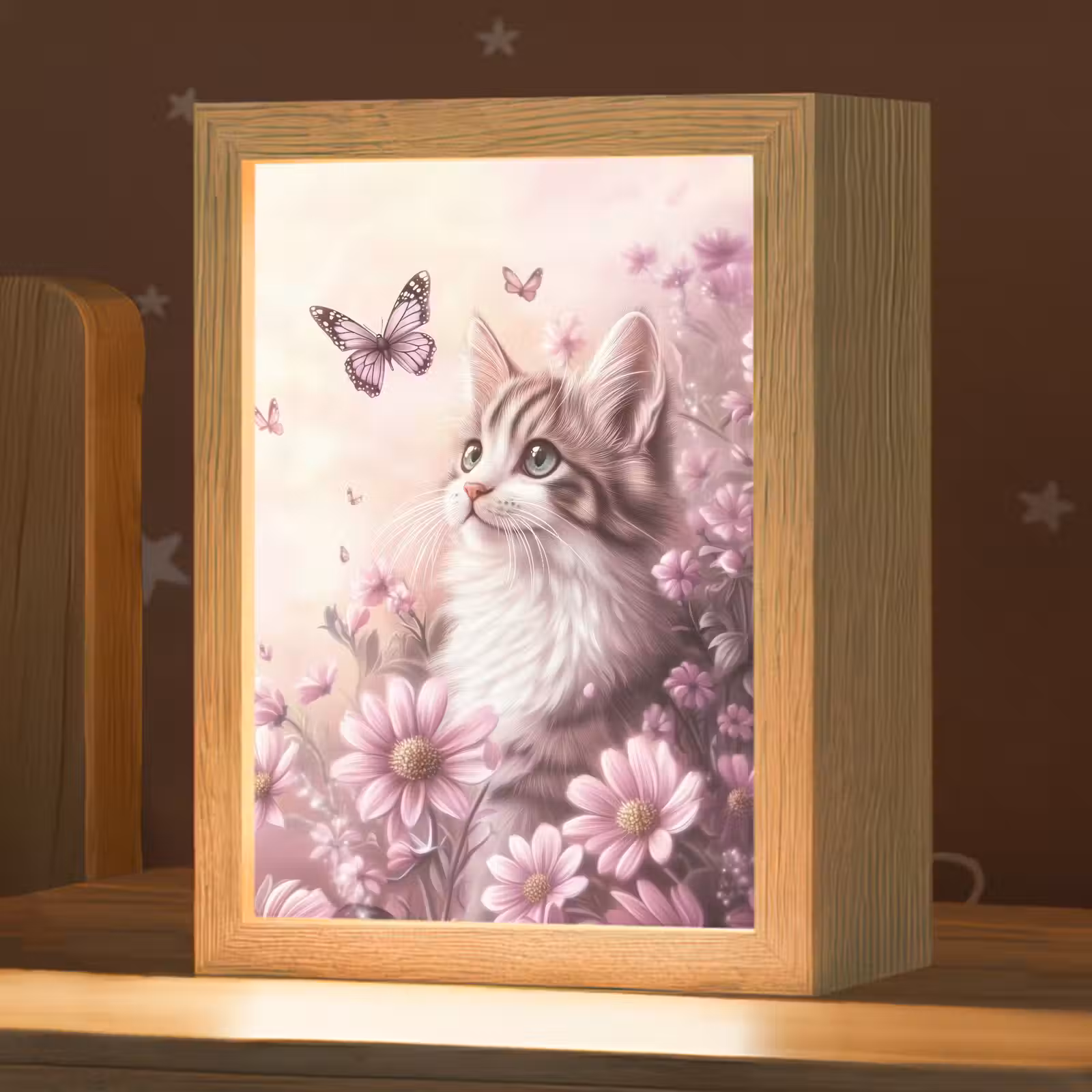 Nachtlampje - Kitten - Bloemen - Vlinders - Paars — 1