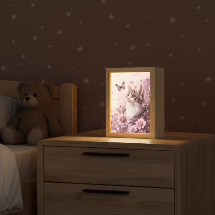 Nachtlampje - Kitten - Bloemen - Vlinders - Paars — 2
