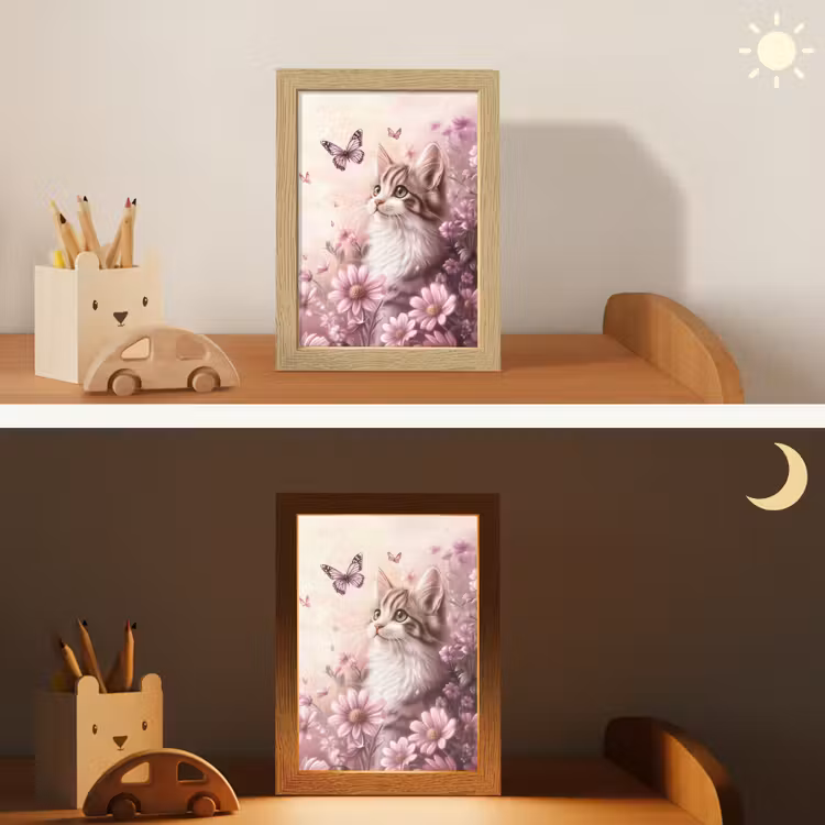 Nachtlampje - Kitten - Bloemen - Vlinders - Paars — 5