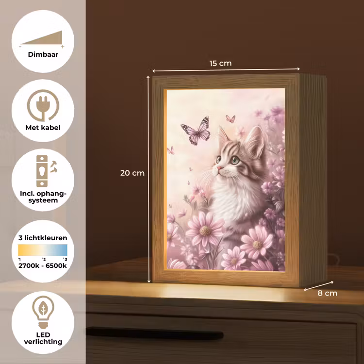 Nachtlampje - Kitten - Bloemen - Vlinders - Paars — 8