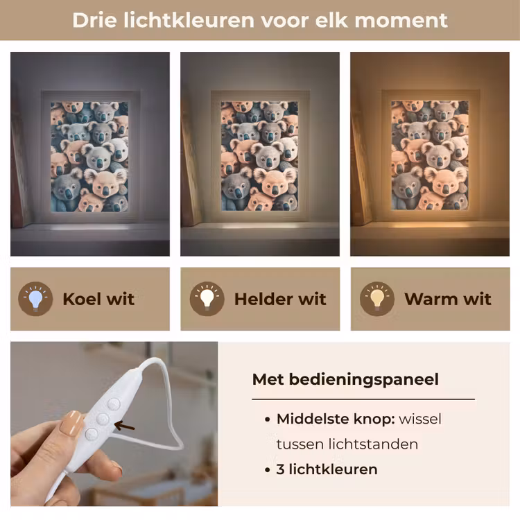 Nachtlampje - Koala - Dieren - Patronen - Grijs - Bruin - Kinderen — 7