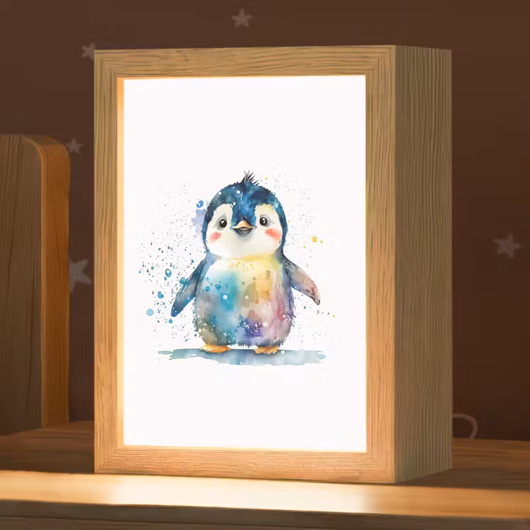 Nachtlampje - Pinguïn - Regenboog - Waterverf - Dieren - Kinderen — 1