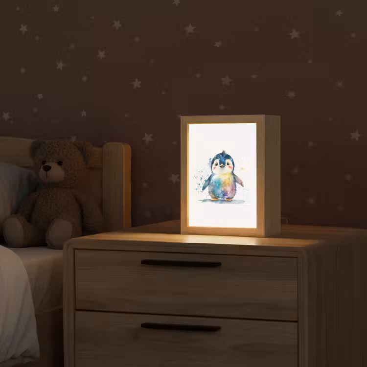 Nachtlampje - Pinguïn - Regenboog - Waterverf - Dieren - Kinderen — 2