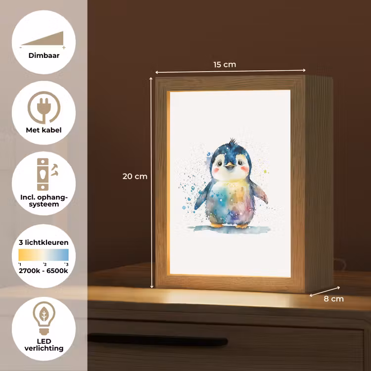 Nachtlampje - Pinguïn - Regenboog - Waterverf - Dieren - Kinderen — 8