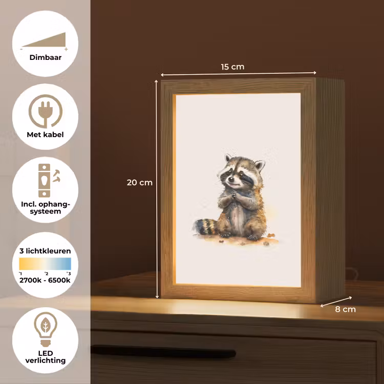 Nachtlampje - Wasbeer - Waterverf - Kleuren - Dieren - Kids — 8