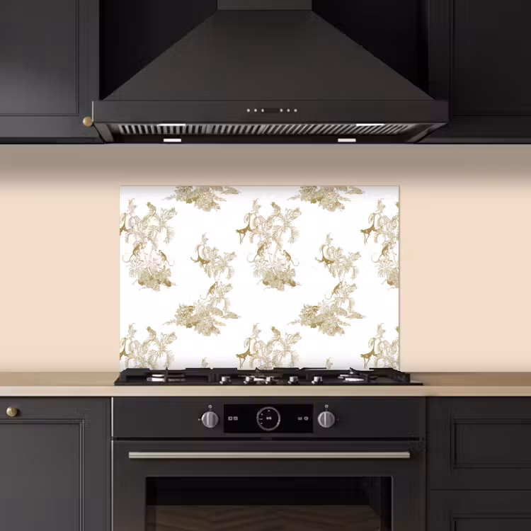 Spatscherm keuken - Wit - Apen - Beige — 1