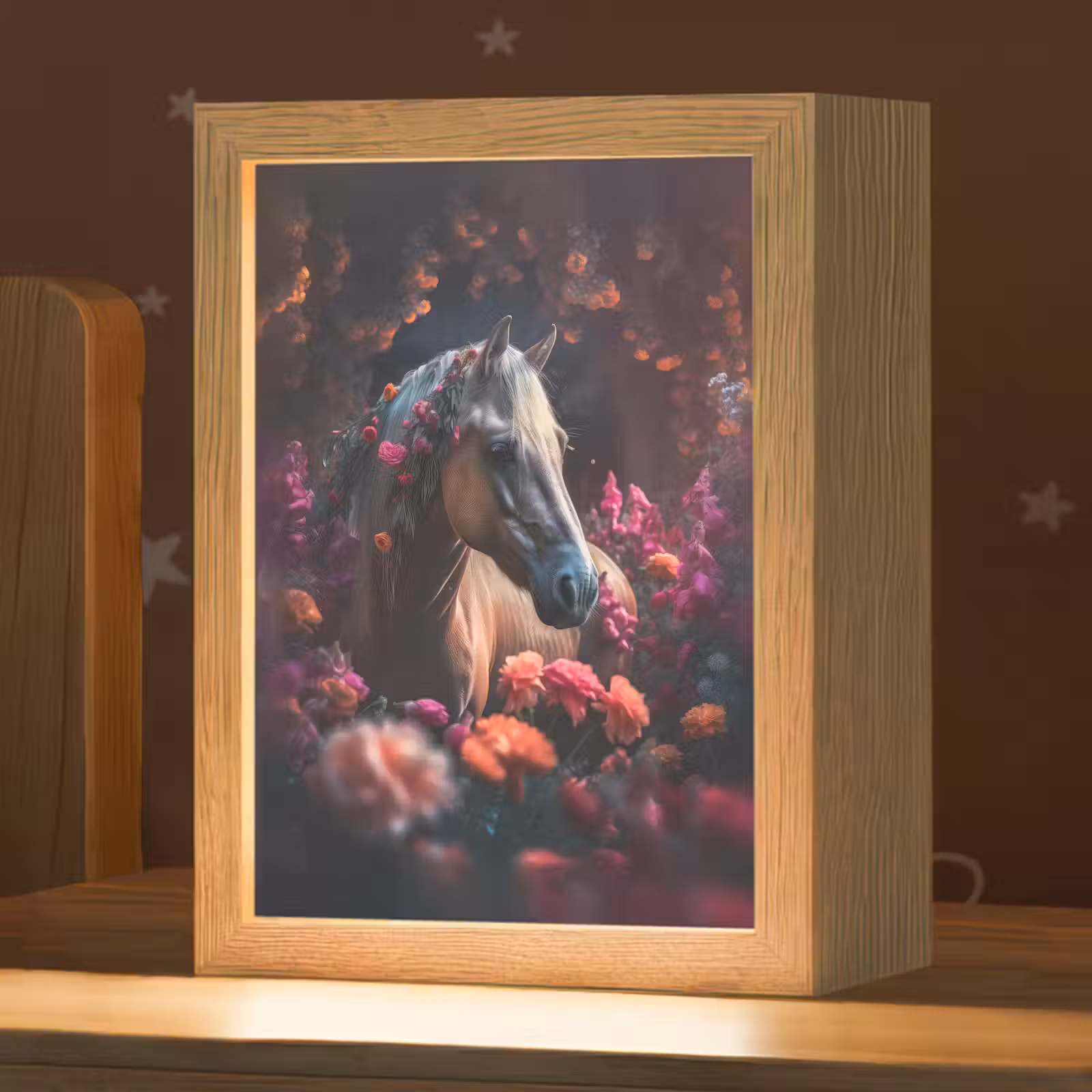 Nachtlampje - Paard - Bloemen - Paars - Oranje - Dieren — 1