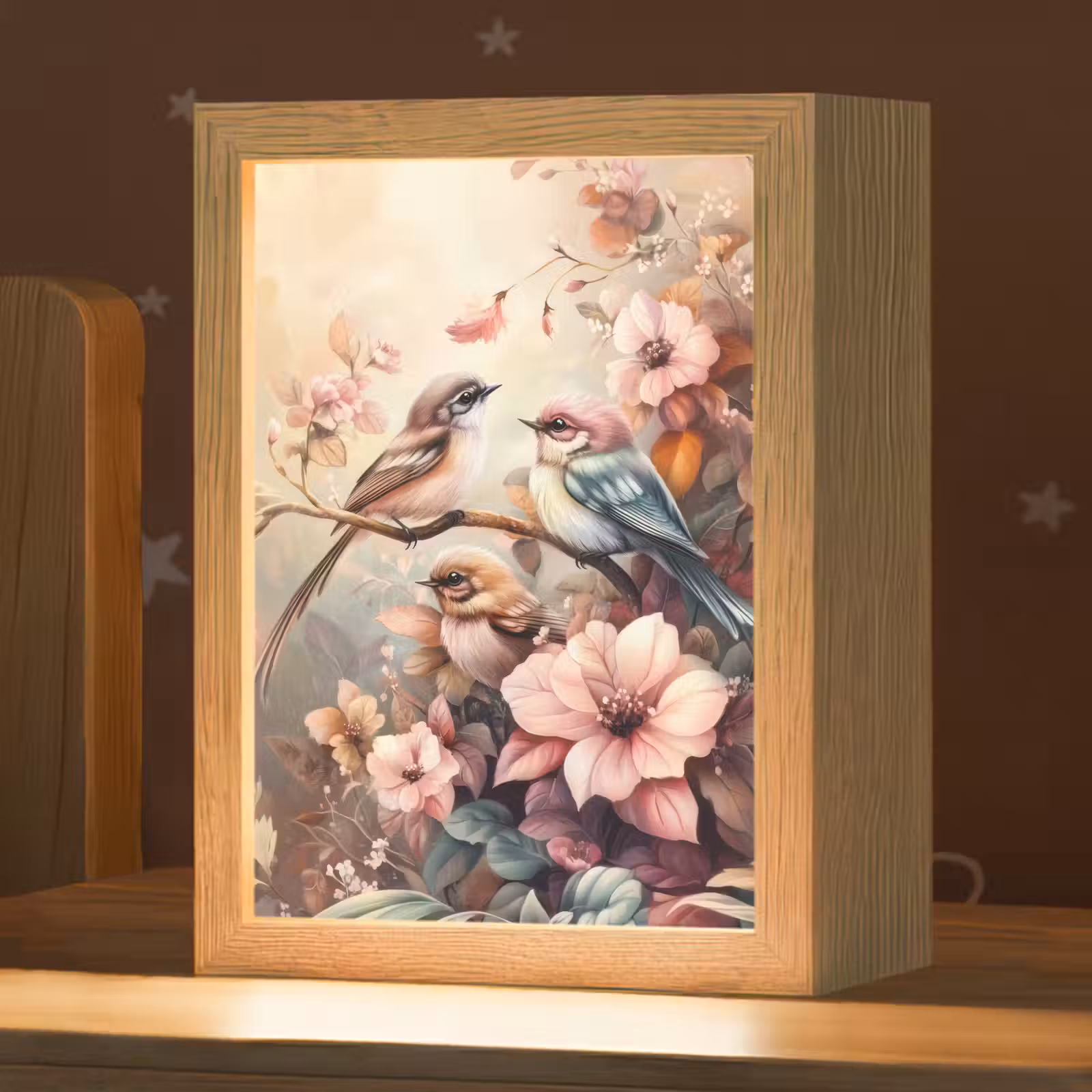 Nachtlampje - Vogels - Bloemen - Roze - Pastel — 1
