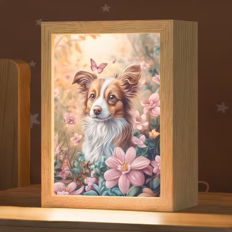 Nachtlampje - Hond - Bloemen - Roze — 1