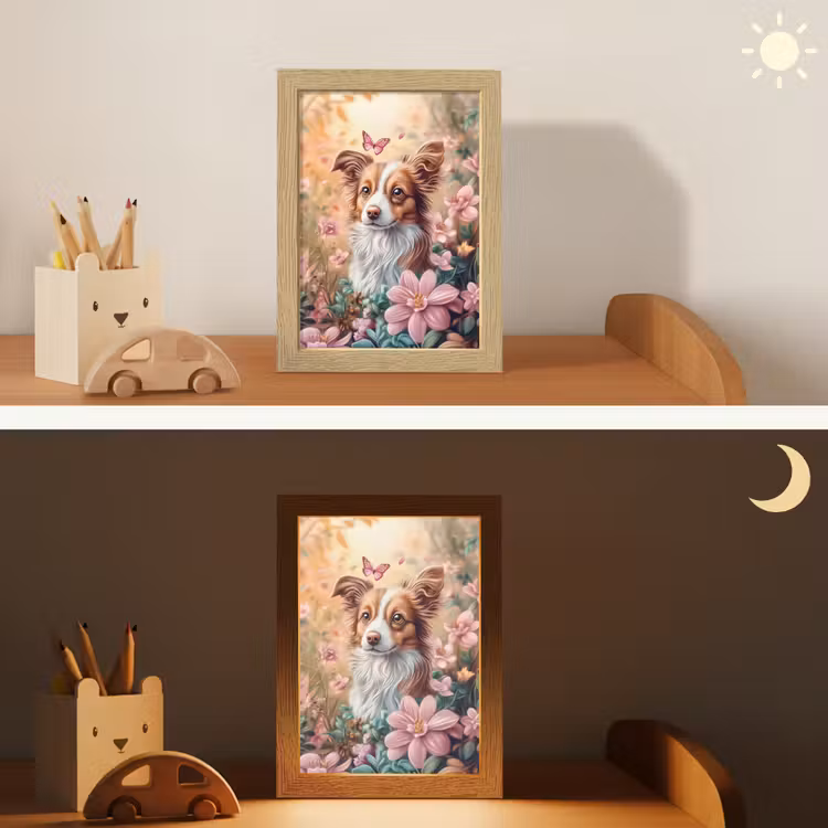 Nachtlampje - Hond - Bloemen - Roze — 5