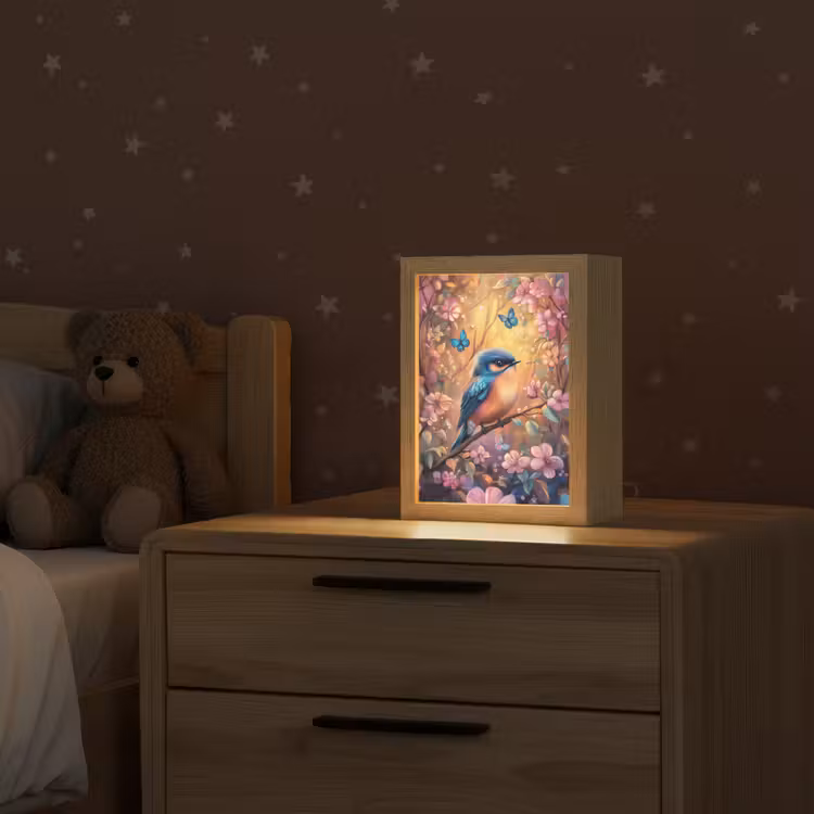 Nachtlampje - IJsvogel - Sprookjesbos - Roze - Bloemen — 2