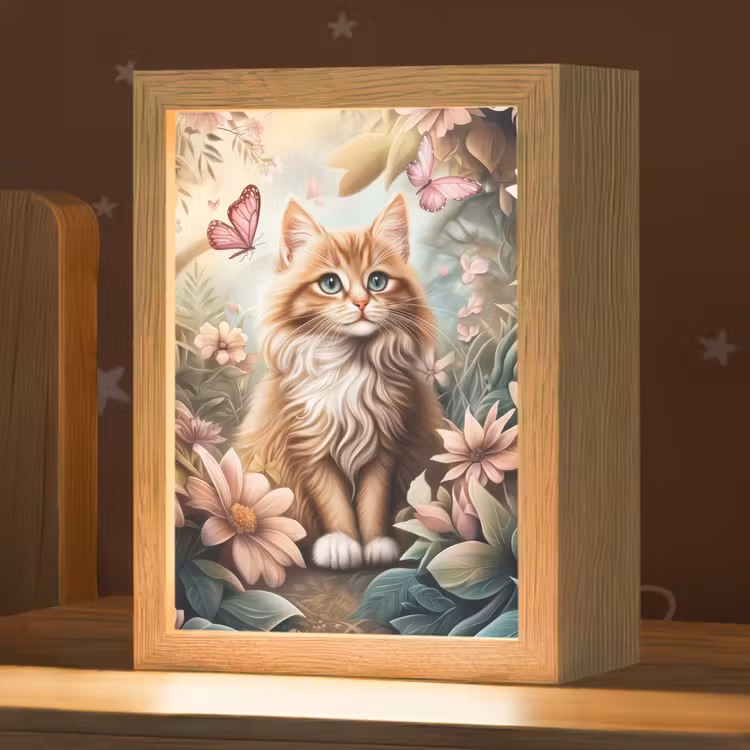 Nachtlampje - Kat - Bloemen - Vlinders - Roze — 1