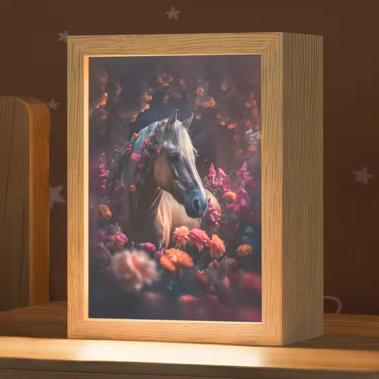 Nachtlampje - Paard - Bloemen - Paars - Oranje - Dieren — 1