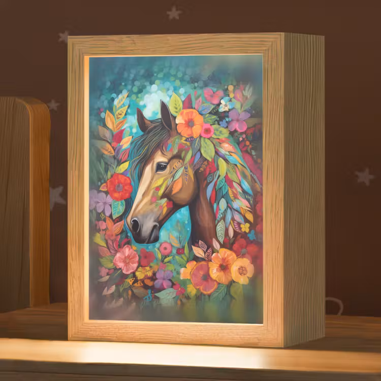 Nachtlampje - Paard - Bloemen - Schilderij - Natuur - Verf — 1