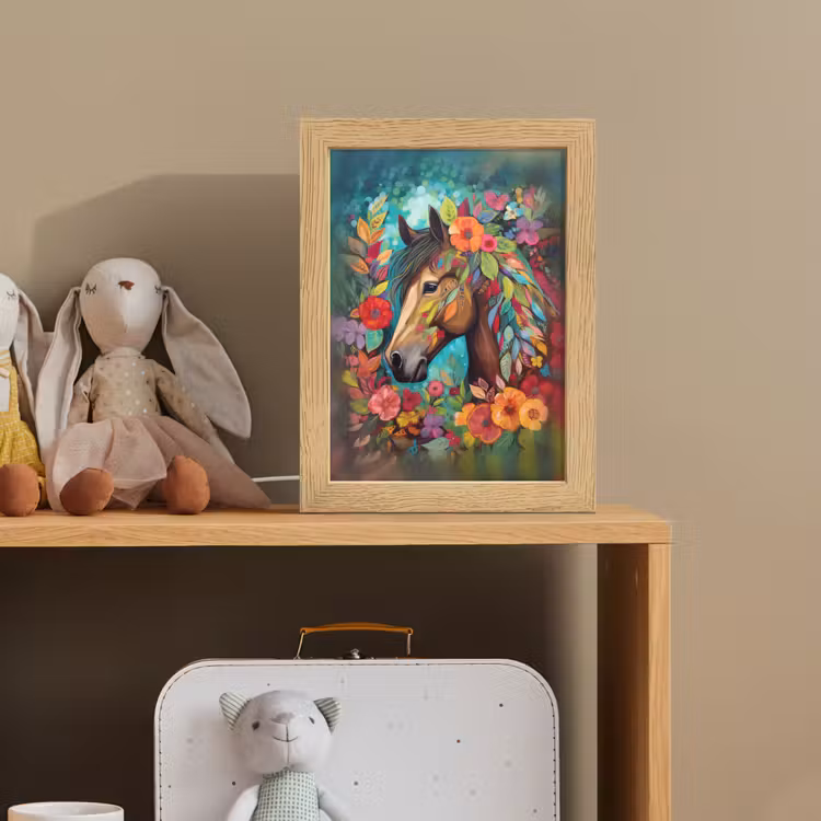 Nachtlampje - Paard - Bloemen - Schilderij - Natuur - Verf — 3