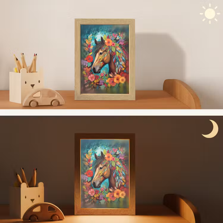 Nachtlampje - Paard - Bloemen - Schilderij - Natuur - Verf — 5