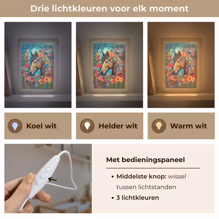 Nachtlampje - Paard - Bloemen - Schilderij - Natuur - Verf — 7