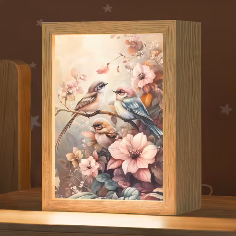 Nachtlampje - Vogels - Bloemen - Roze - Pastel — 1