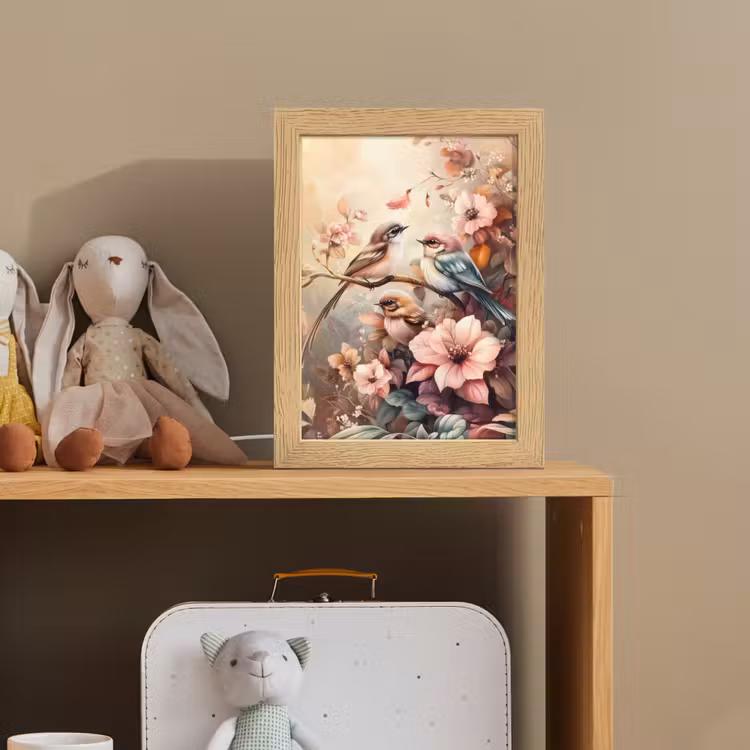 Nachtlampje - Vogels - Bloemen - Roze - Pastel — 3