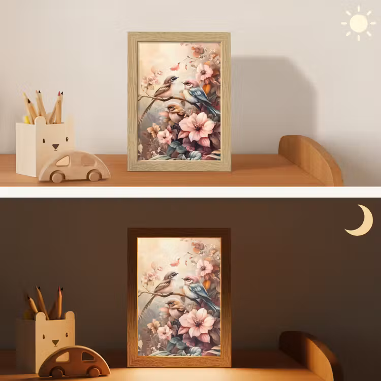 Nachtlampje - Vogels - Bloemen - Roze - Pastel — 5