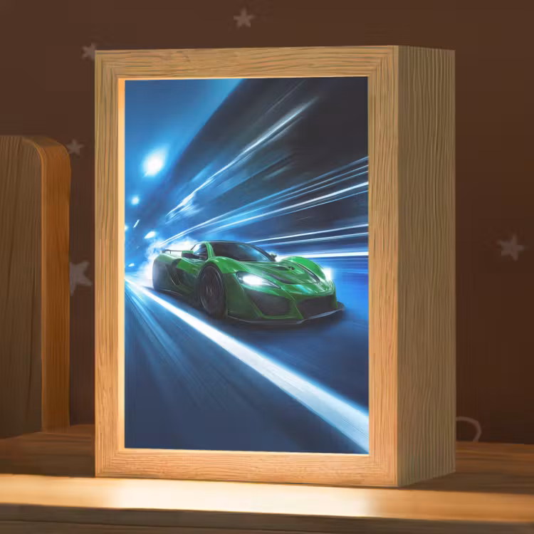 Nachtlampje - Groene racewagen - Blauw - Neon - Licht — 1