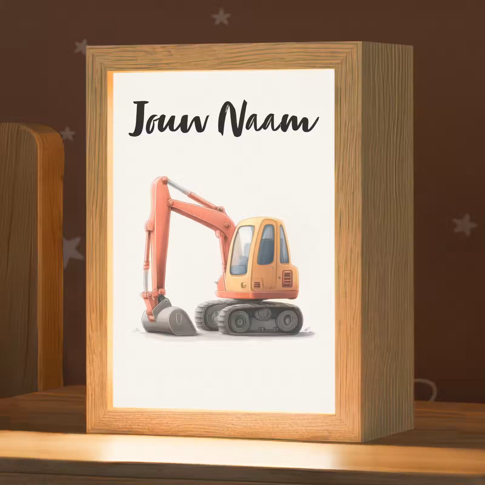 Nachtlampje met naam - Graafmachine - Getekend - Oranje — 1