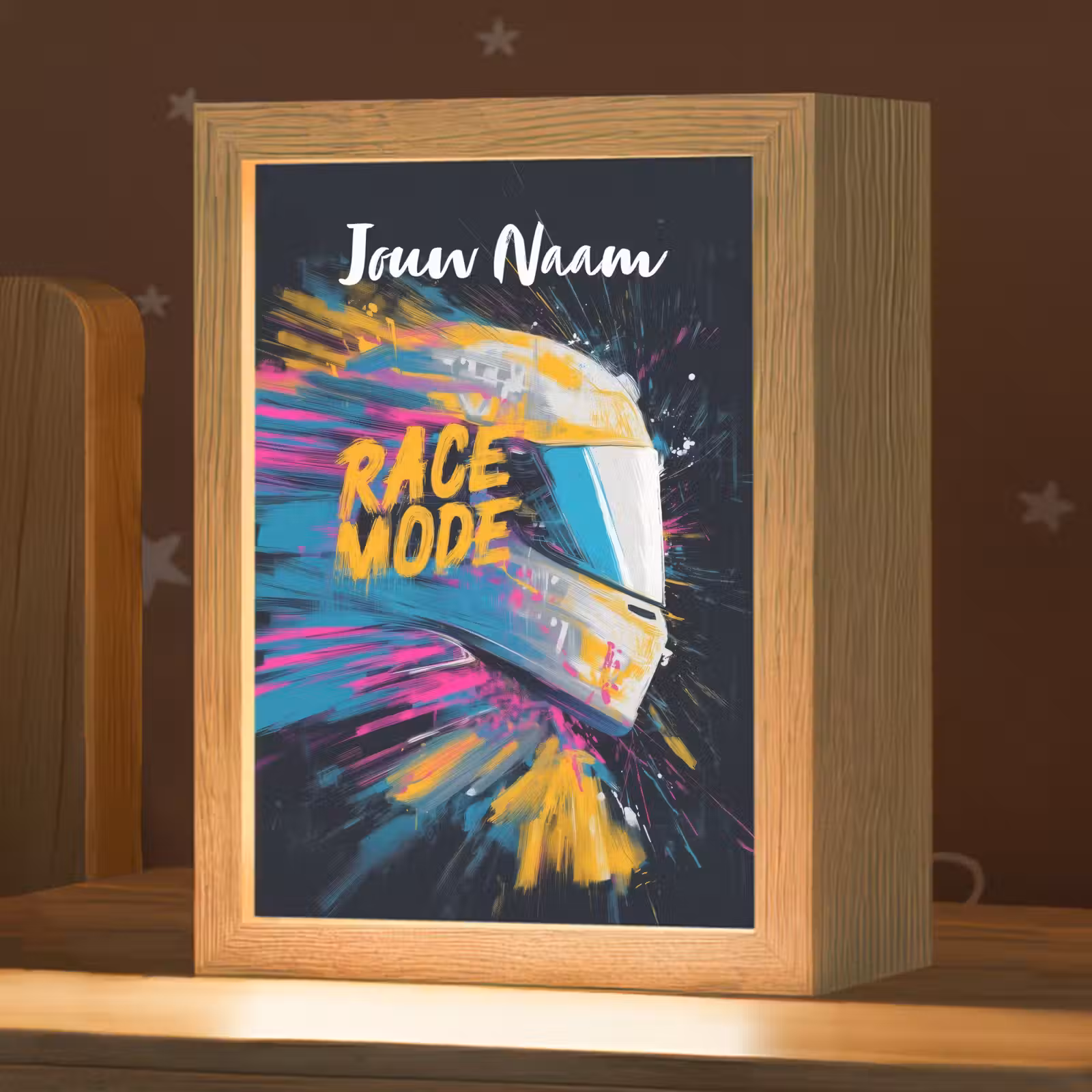 Nachtlampje met naam - Racehelm - Abstract - Verf - Kleurrijk — 1