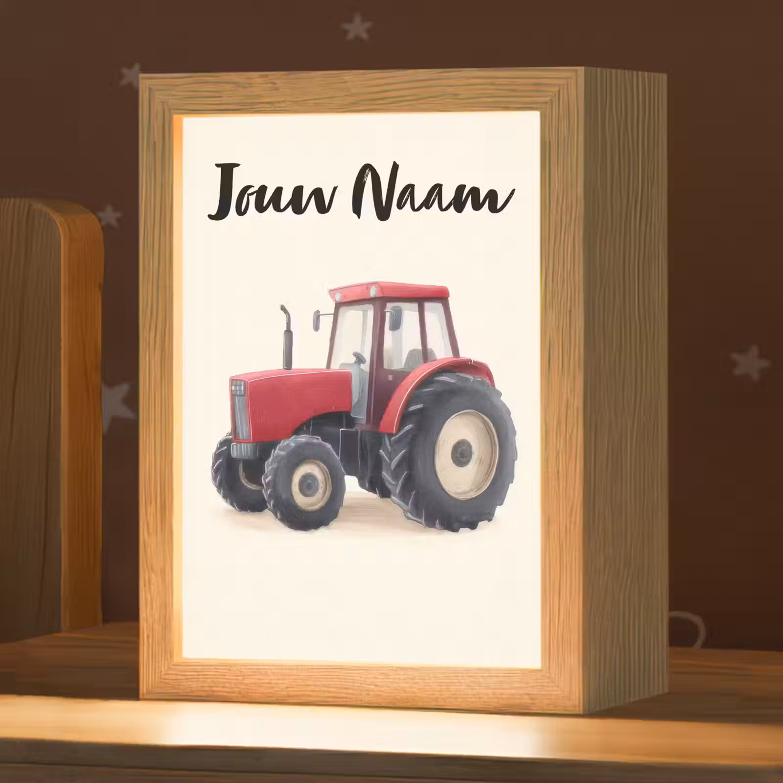 Nachtlampje met naam - Tractor - Getekend - Rood — 1