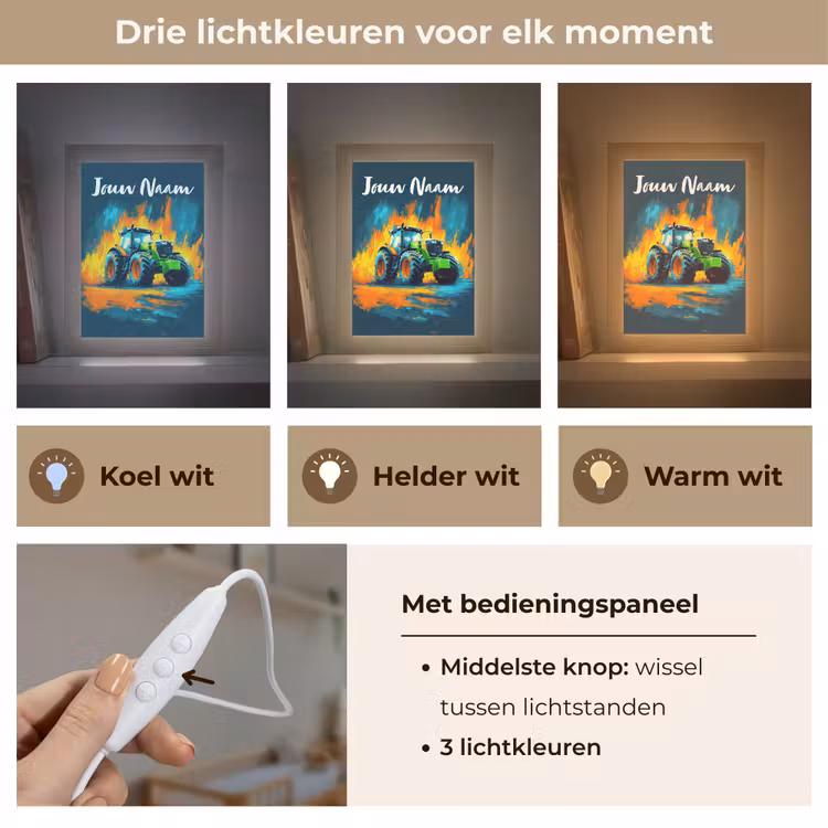 Nachtlampje met naam - Groene Tractor Vlammen — 7