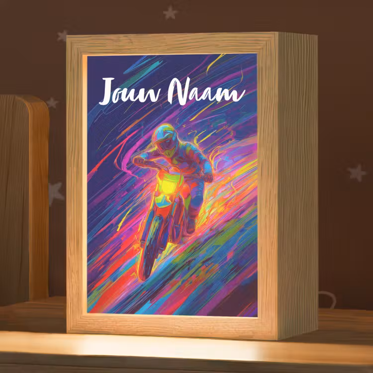 Nachtlampje met naam - Crossmotor - Neonkleuren - Lijnen - Helm — 1