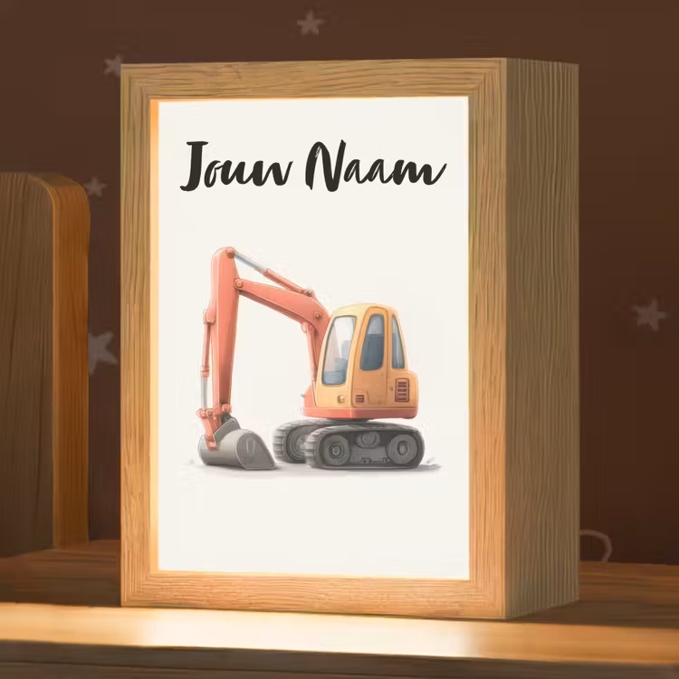 Nachtlampje met naam - Graafmachine - Getekend - Oranje — 1